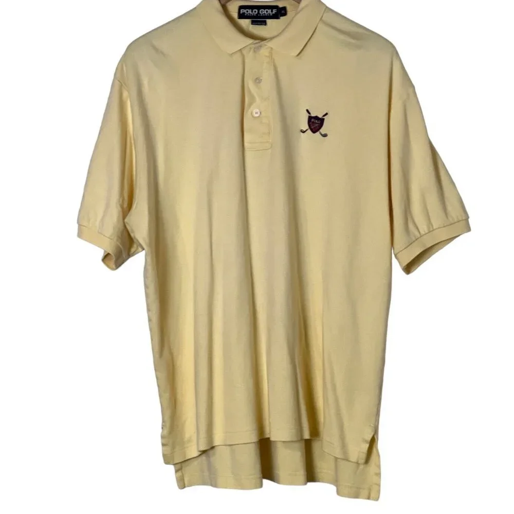 Ralph Lauren Golf Polo Mens XL Yellow Short Sleeve With Embroidering On Sleeve